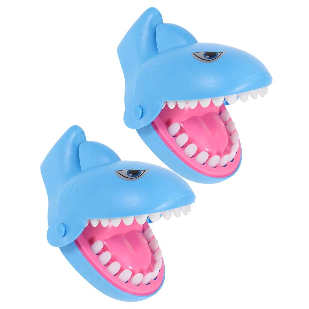 2pcs Finger Biting Shark Creative Joke Trick Tooth Extraction Game Interactive Toys for Children and Parents (Blue)