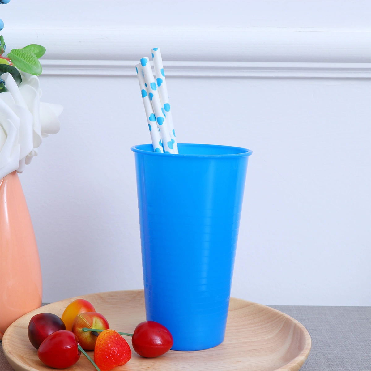 12pcs Plastic Drinking Cups Reusable Holiday Party Tableware Beverage Juice Cups Party Supplies (Blue)