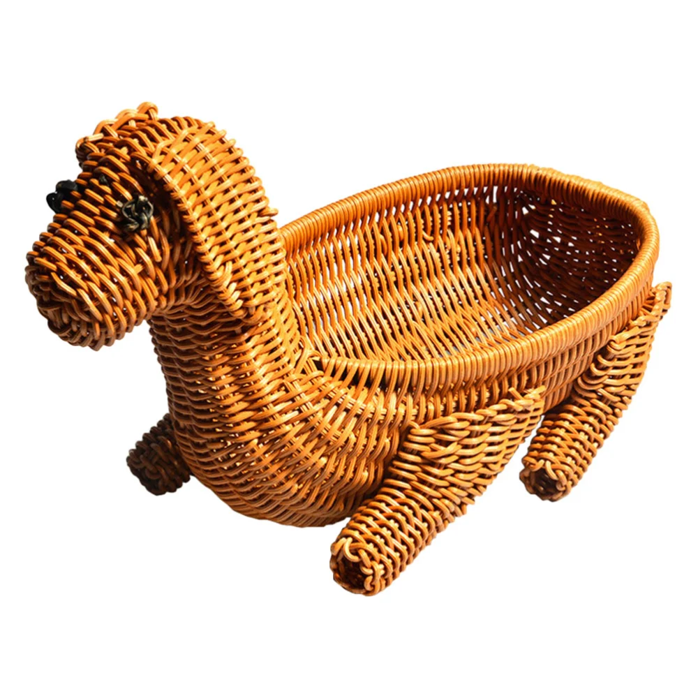 Simulation Rattan Storage Basket Dog Shaped Bread Basket Desktop Snack Basket