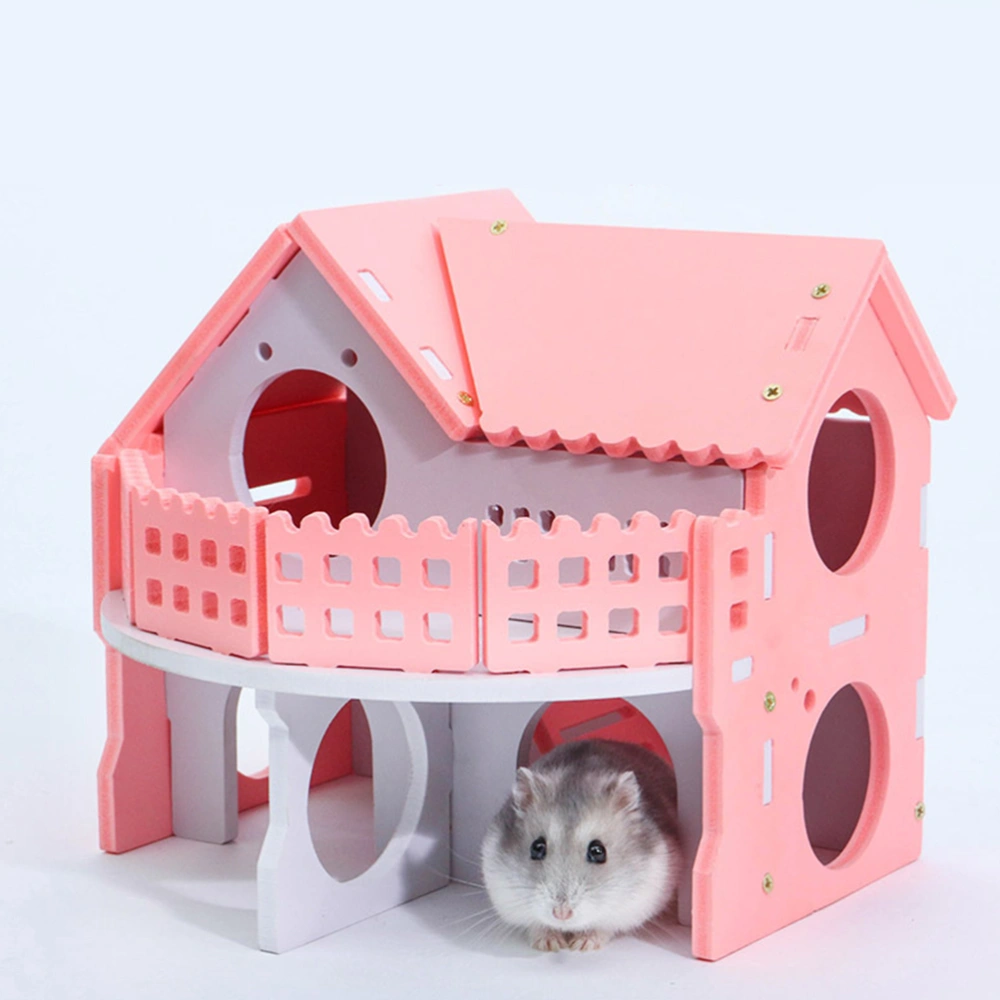 Pink Wooden Hamster Net Ecological Double-Deck Ladder Villa Winter Warm Colorful Board Bed House Small Pet Sleeping House