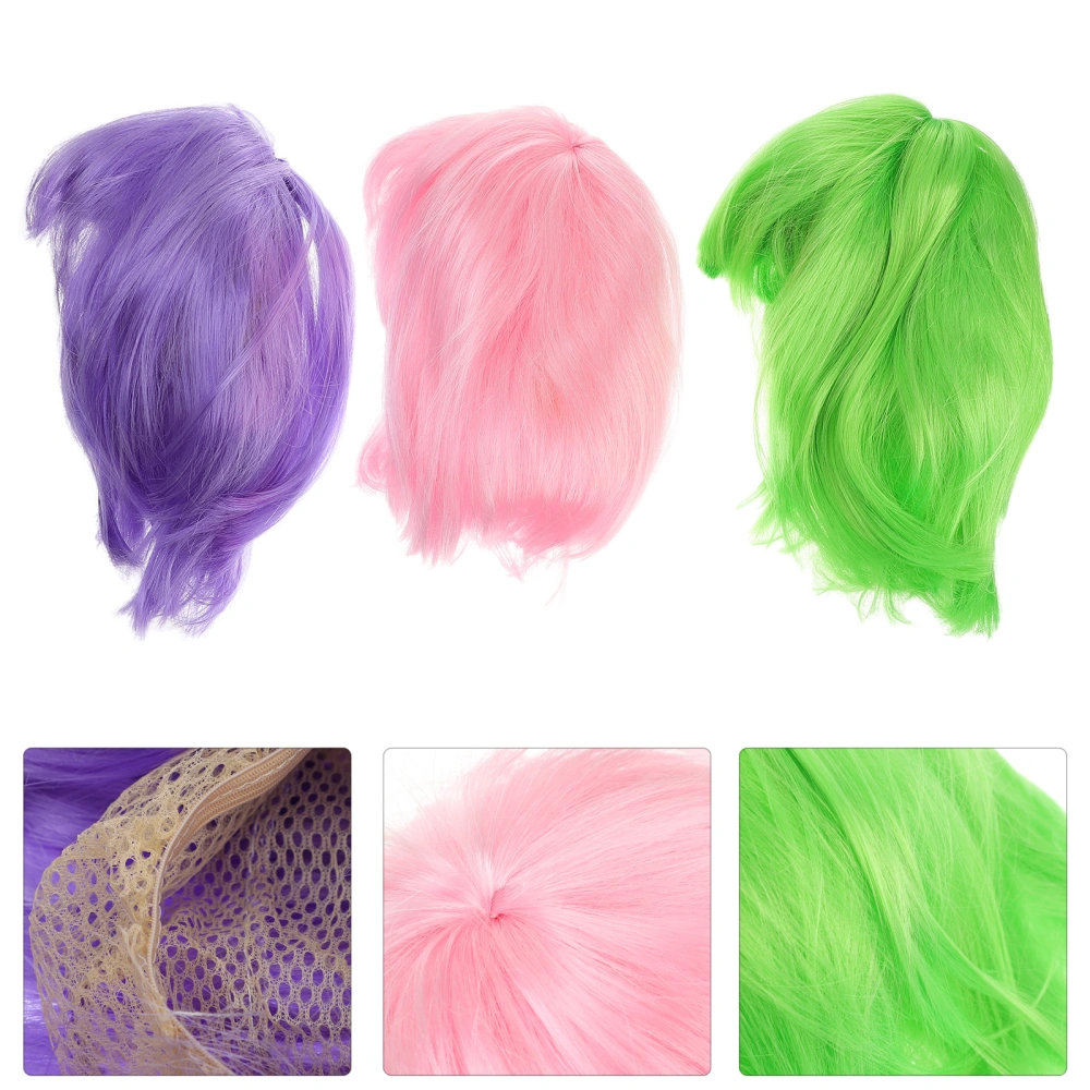 3 Pcs Short Straight Wigs Cosplay Girls Costume Wigs Daily Party Colored Wigs