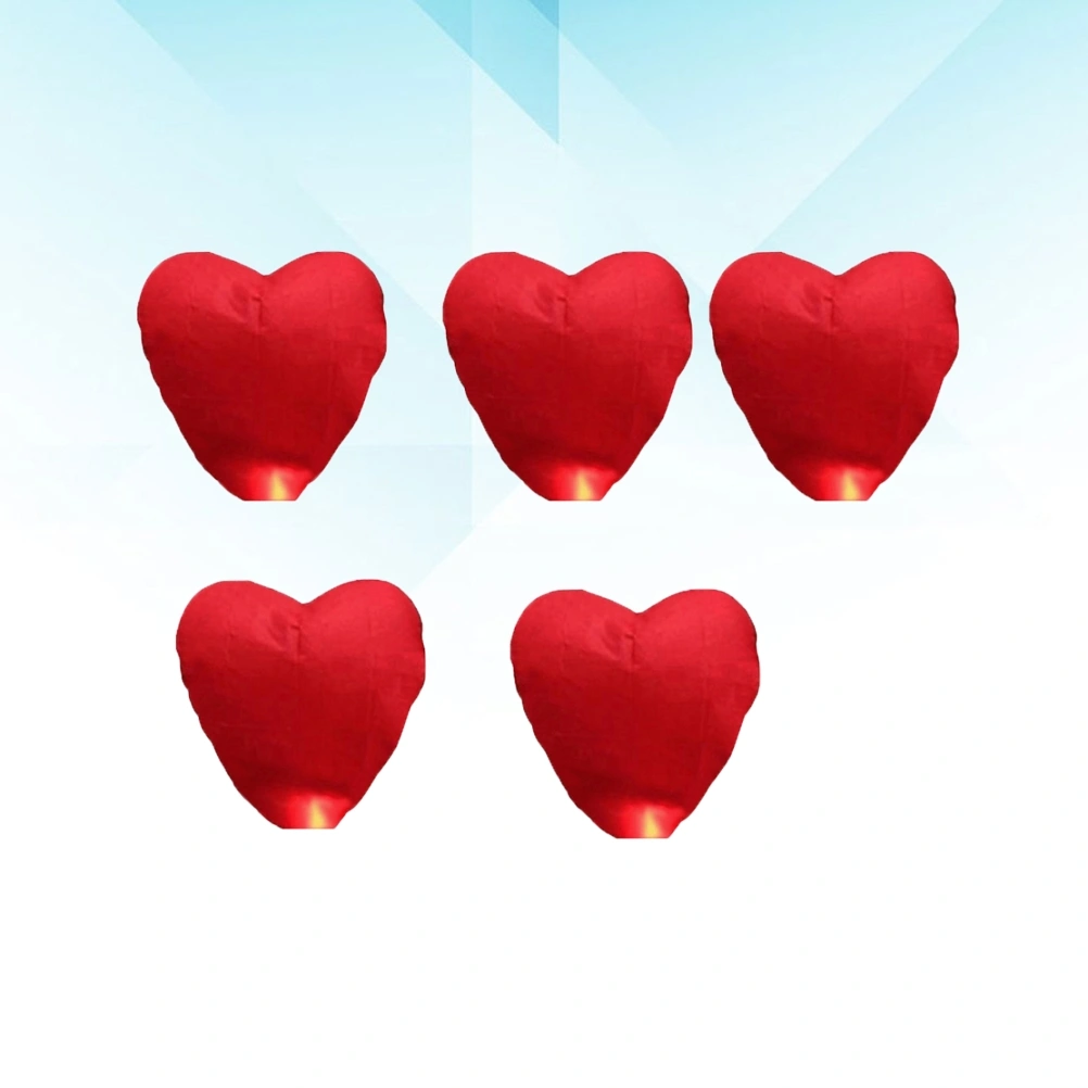 5Pcs Heart Shaped Sky Lantern Chinese Kongming Lantern Wishing Lamps for Birthday Wedding Festival