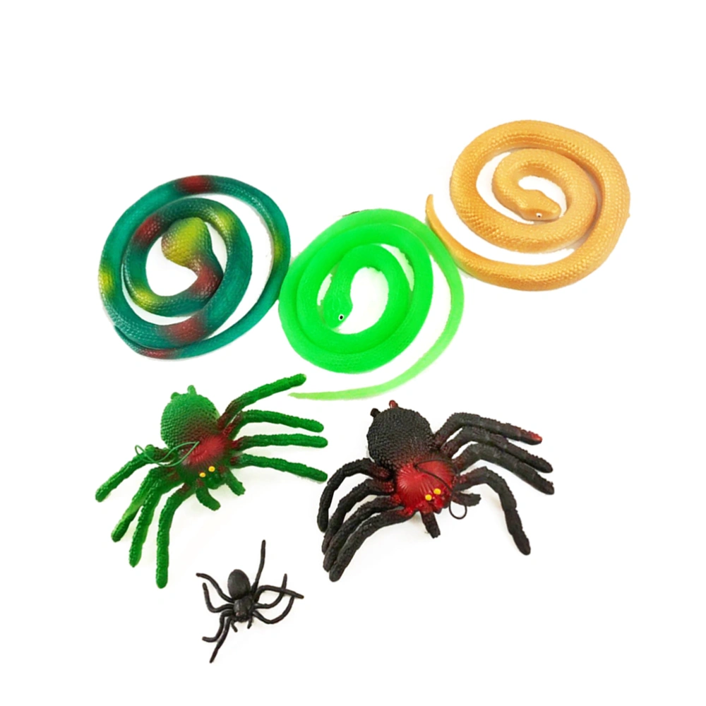 6PCS Practical Halloween Tricky Simulation Spider Simulation Snake Shape Toy Random Color