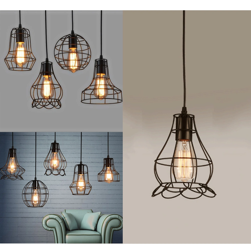 Metal Country Style Ceiling Pendant Lamp Chandelier for Restaurant and Coffee Shop Decoration - Type E, Excluding Light Bulb (Black)