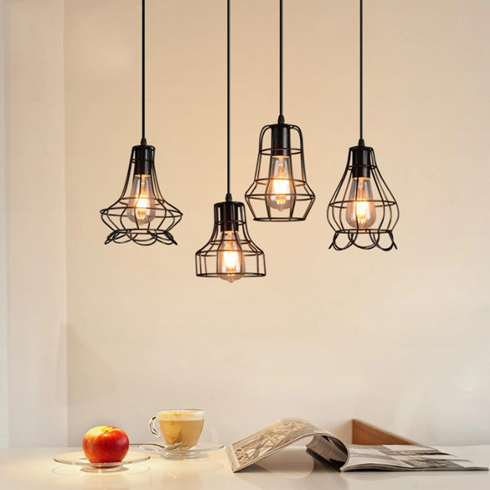 Metal Country Style Ceiling Pendant Lamp Chandelier for Restaurant and Coffee Shop Decoration - Type E, Excluding Light Bulb (Black)