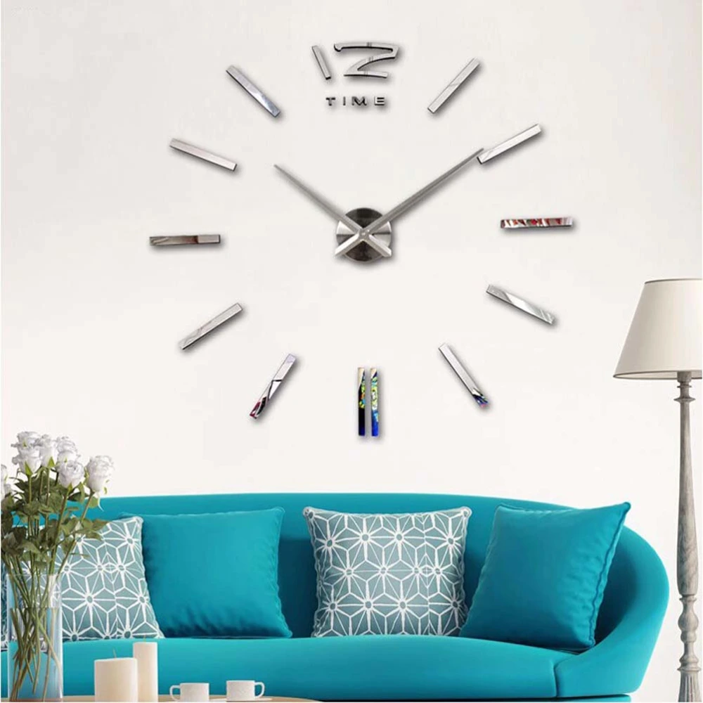 1PC Frameless Wall Clock 3D DIY Acrylic Hanging Clock for Living Room Office Without Battery (Silver)