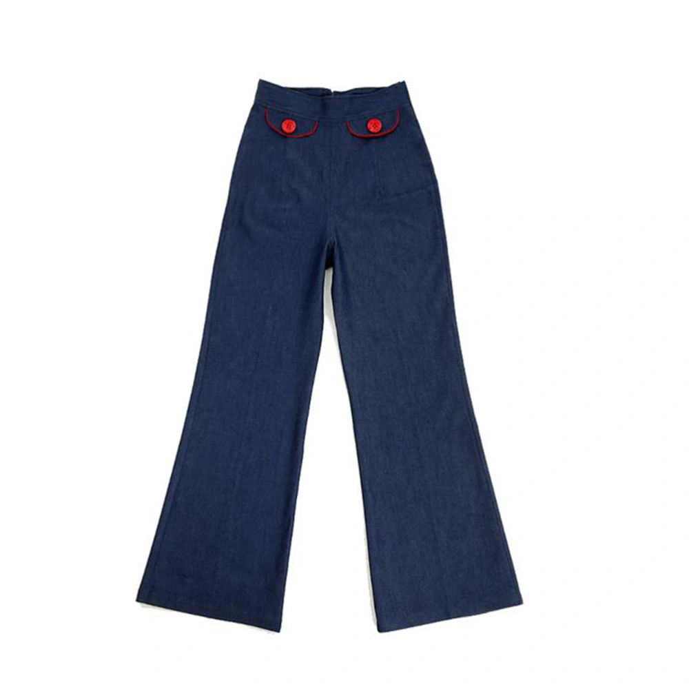 1pc Women Trousers Vintage Style Loose Jeans Pin Up High Waist Jeans Size L (Dark Blue)