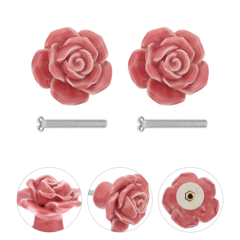 8pcs Retro Ceramic Vintage Floral Rose Door Knobs Door Cupboard Locker(Pink）