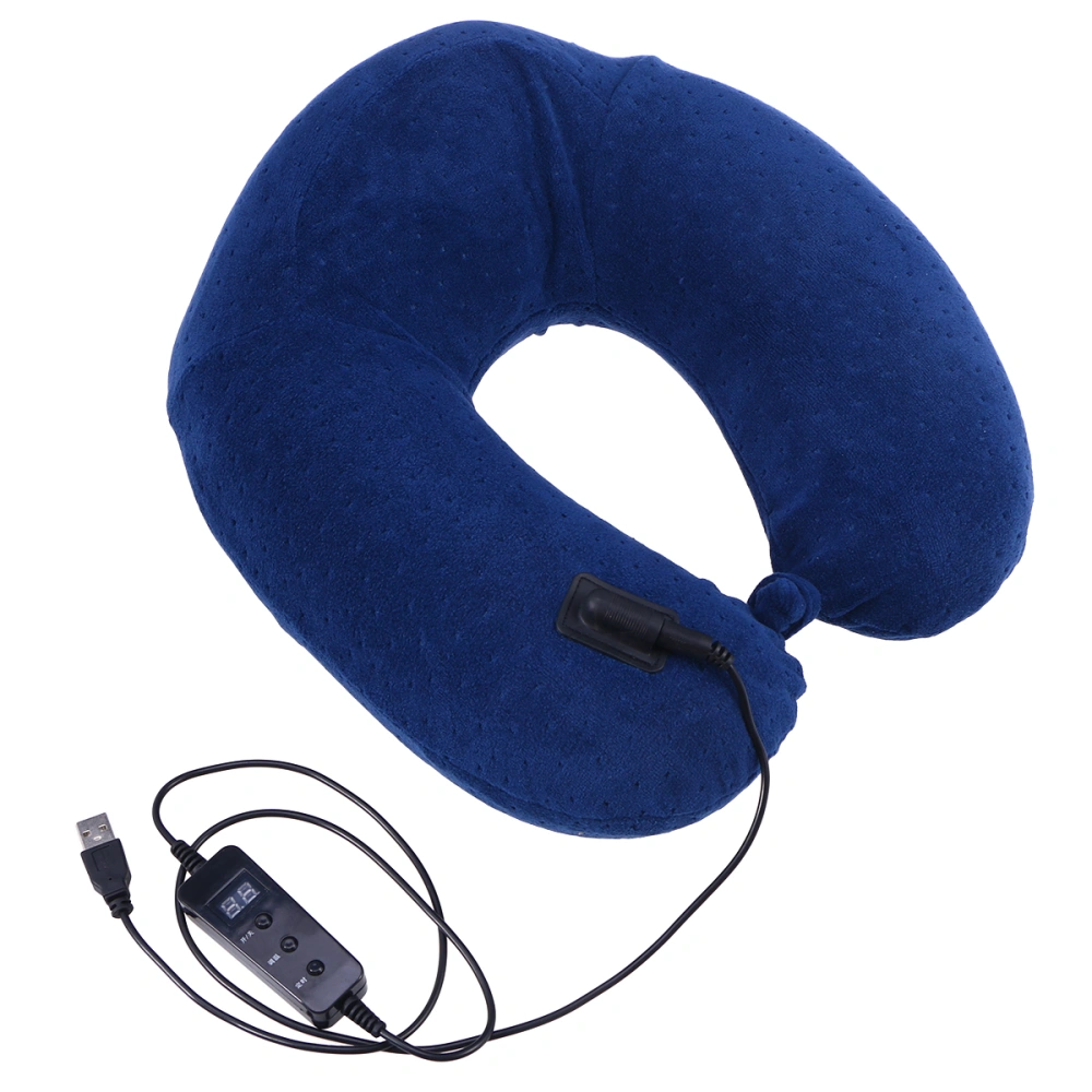 USB Memory Pillow Heatable U-shaped Neck Support Cushion Travel Pillow for Trains Home or Office without Battery (Navy)