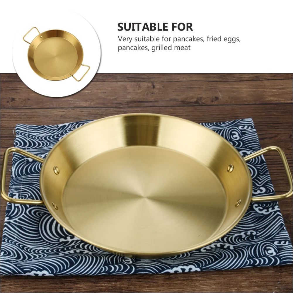 1pc Household Frying Saucepan Binaural Stainless Steel Pan Pasta Plate(Golden)