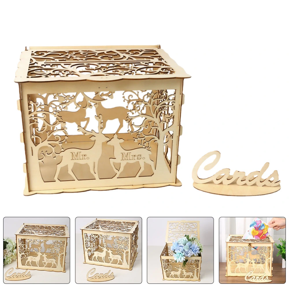 1pc Wooden DIY Wedding Greeting Cards Box Wedding Name Cards Box Wedding Supply