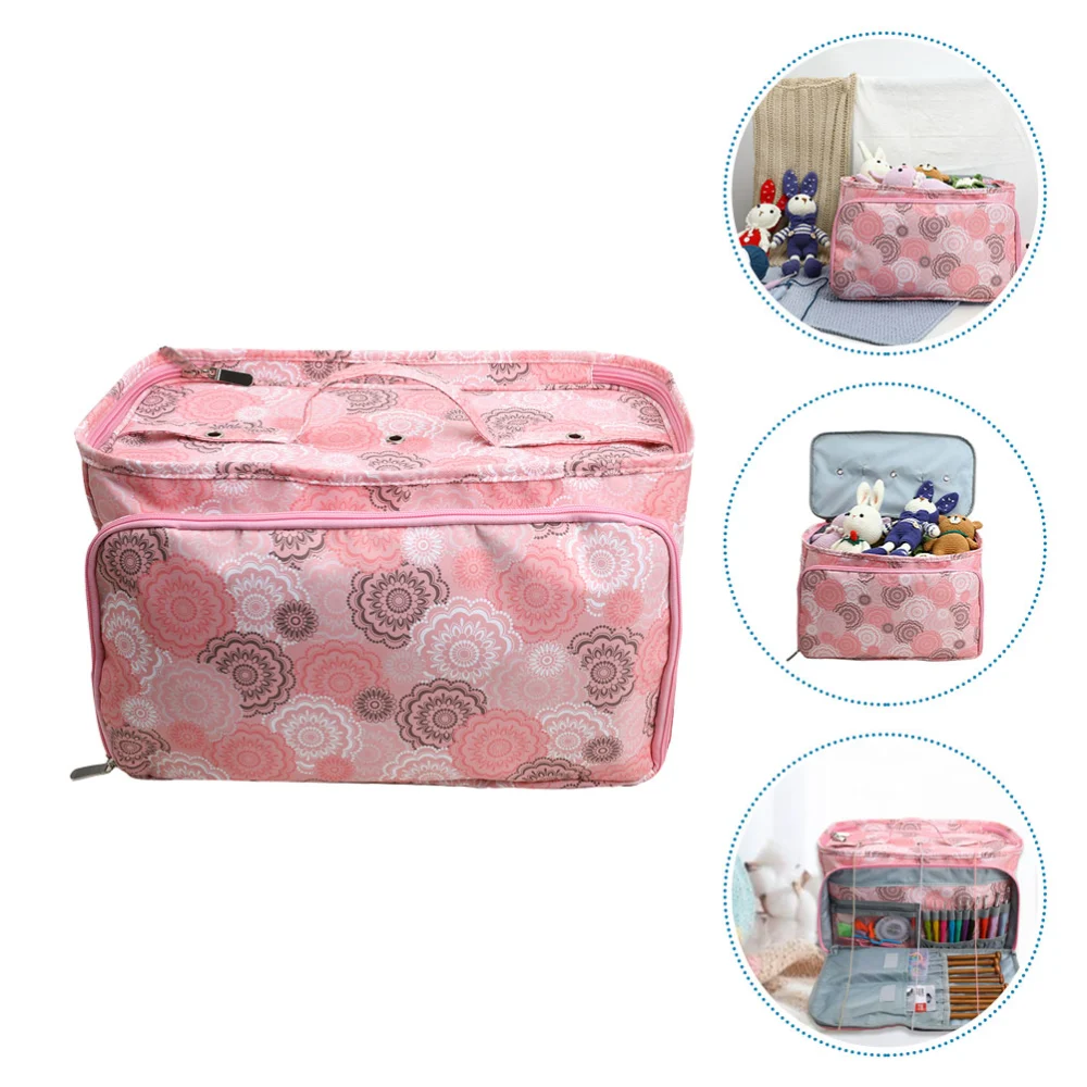 Wool Storage Bag Knitting Yarn Pouch Crochet Hook Holder for Home (Pink)