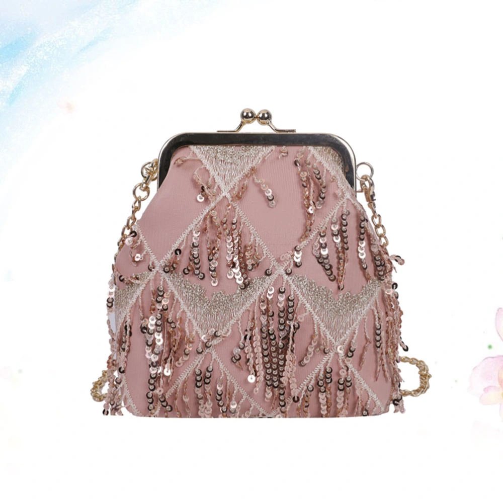 Pink Sequin Crossbody Bag Fashion Buckle Pouch Chain Shoulder Bag Delicate Pouch for Girls Lady Woman