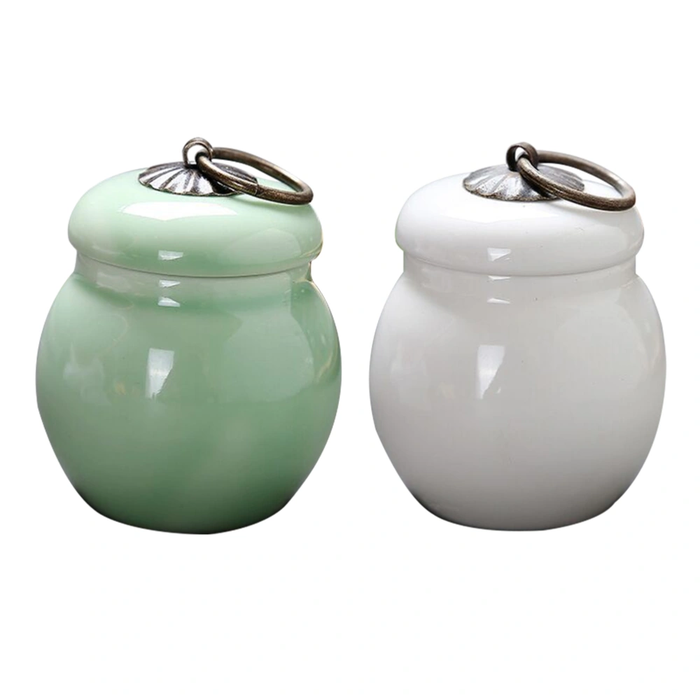 2pcs Vintage Tea Storage Cans Tea Storage Container Ceramic Balm Jars with Ring