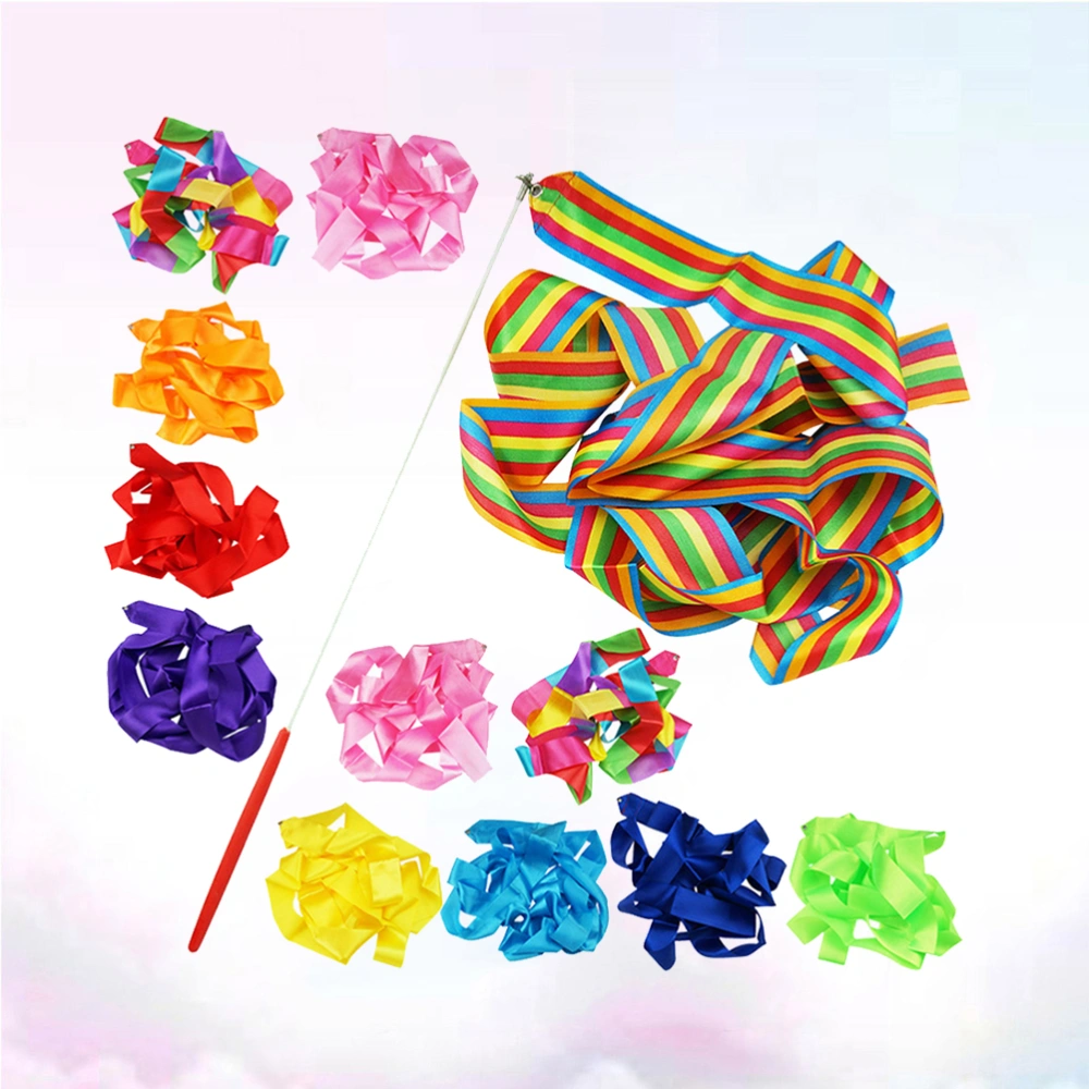 12PCS 4M Gymnastics Dance Ribbon Gym Rhythmic Art Gymnastics Ballet Streamer Twirling Rod Ribbons (Random Color)