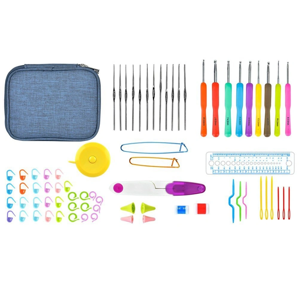 72pcs Crochet Hooks Kit Yarn Knitting Needles Sewing Tools Grip Set With Bag