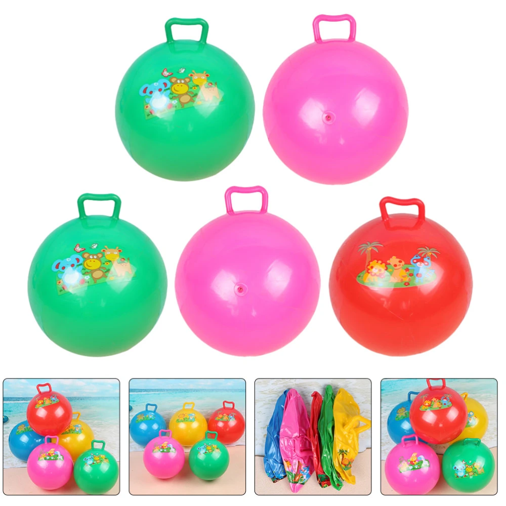 5pcs Kids Inflatable Exercise Balls Jumping Balls Cartoon Pattern Hopper Balls