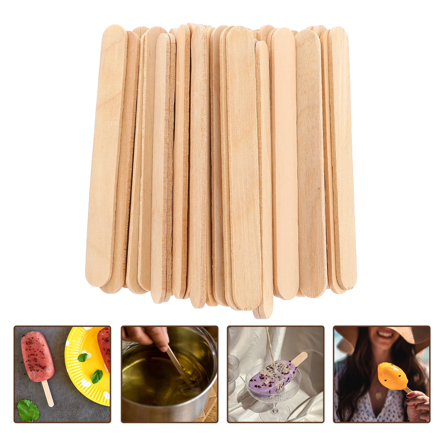 300pcs Popsicle Sticks Wood Craft Sticks Waxing Sticks Ice Cream Making Supplies