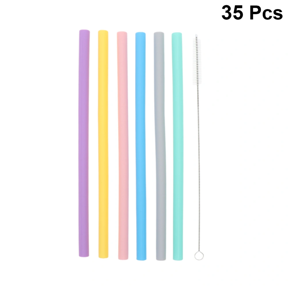 5 Sets Silicone Straws with Cleaning Brush Thicken Drinking Straws Eco-friendly Mixed Color Straight Straws for Wedding Birthday Carnival