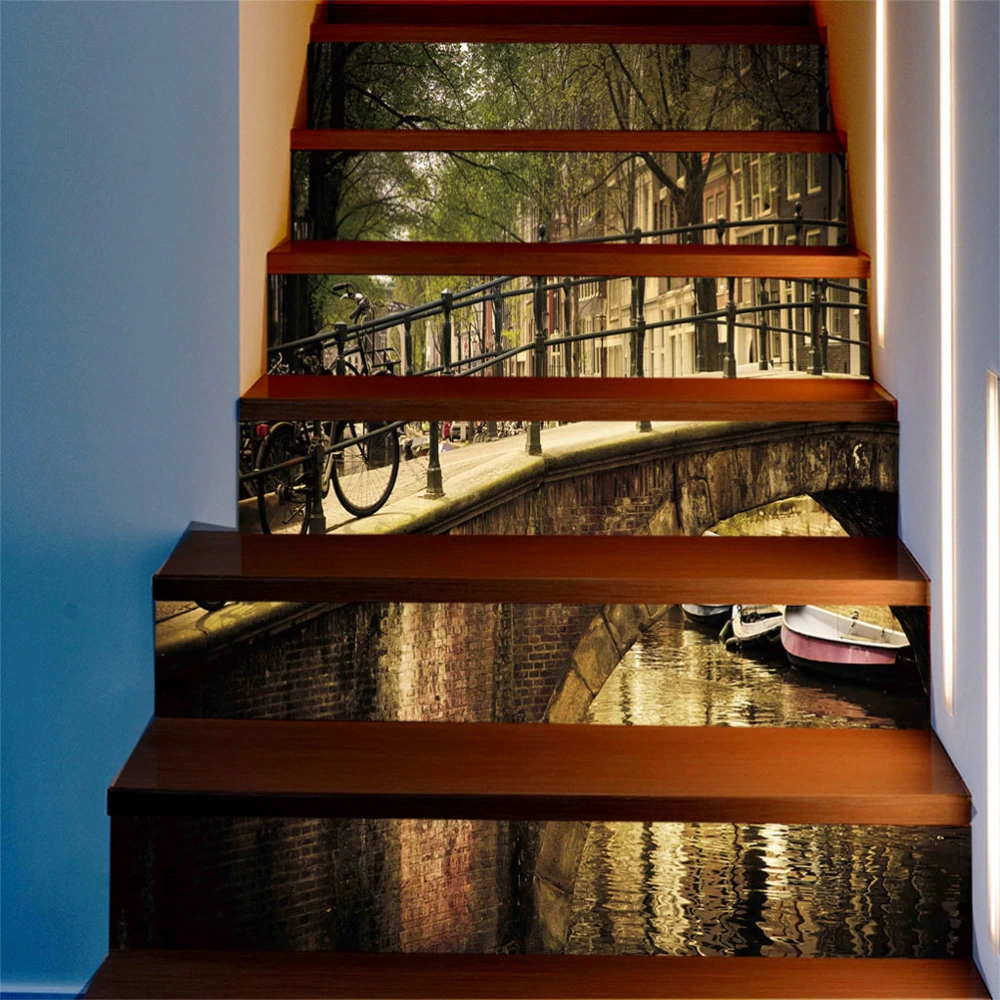 Non-Fading Self-adhesive Stairs Stickers Mural Waterproof Wallpaper PVC Staircases Thicken Decals Environmentally Friendly Decoration for Home Office Cafe Hotel Resort (Arch Bridge Pattern LY1212010257)