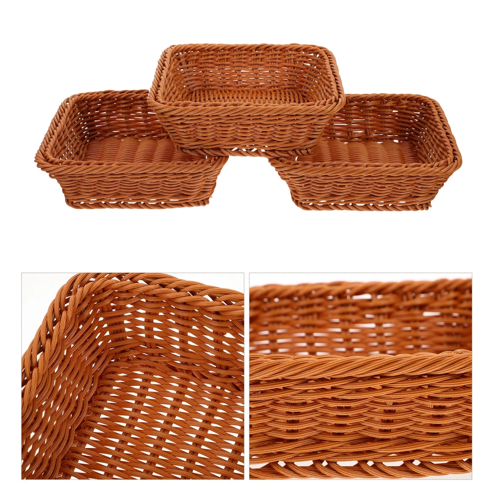 3pcs Imitation Rattan Woven Storage Baskets Bread Fruit Baskets Woven Containers