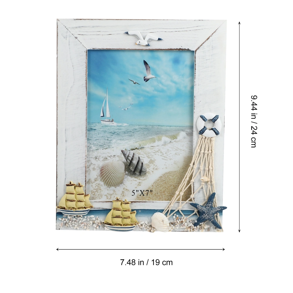 1PC Desktop Decoration Vertical Sailing Boat Wooden Photo Frame (White)