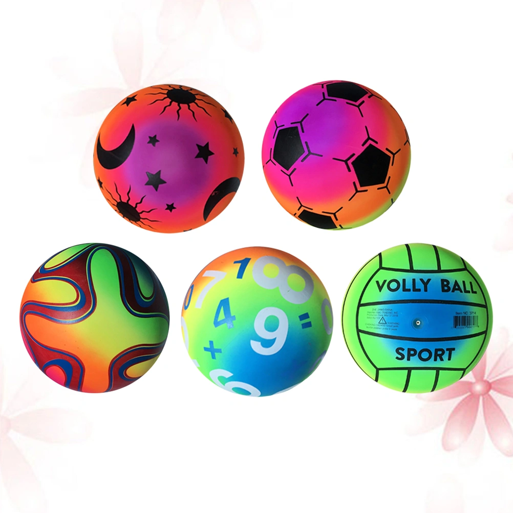5 Pcs 22 CM Thickened Rainbow Balls Elastic PVC Beach Sports Play Ball Kickball Flapping Ball Children Toy for Indoor Outdoor Playground Activities (Random Pattern)