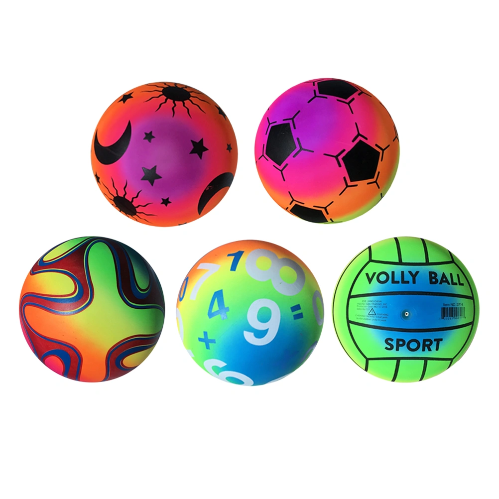 5 Pcs 22 CM Thickened Rainbow Balls Elastic PVC Beach Sports Play Ball Kickball Flapping Ball Children Toy for Indoor Outdoor Playground Activities (Random Pattern)