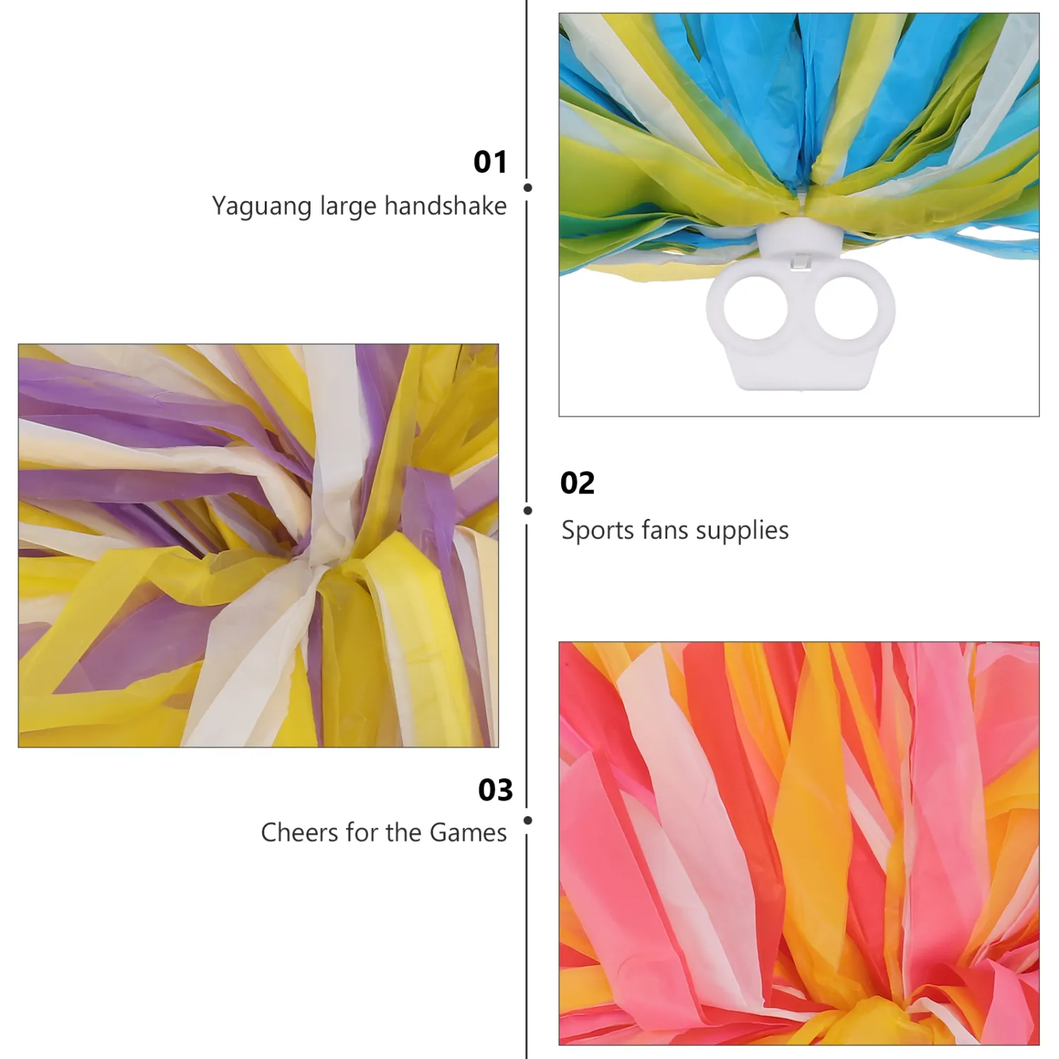 4pcs Reusable Matte Cheering Poms Spirited Fun Cheerleading Pom Poms Kit Colorful Cheer Props with Ring for Performance Competition Cheering Sports Events- Size L(Purple White and Yellow, White with Red with Pink and Yellow, Blue with Yellow and Whit