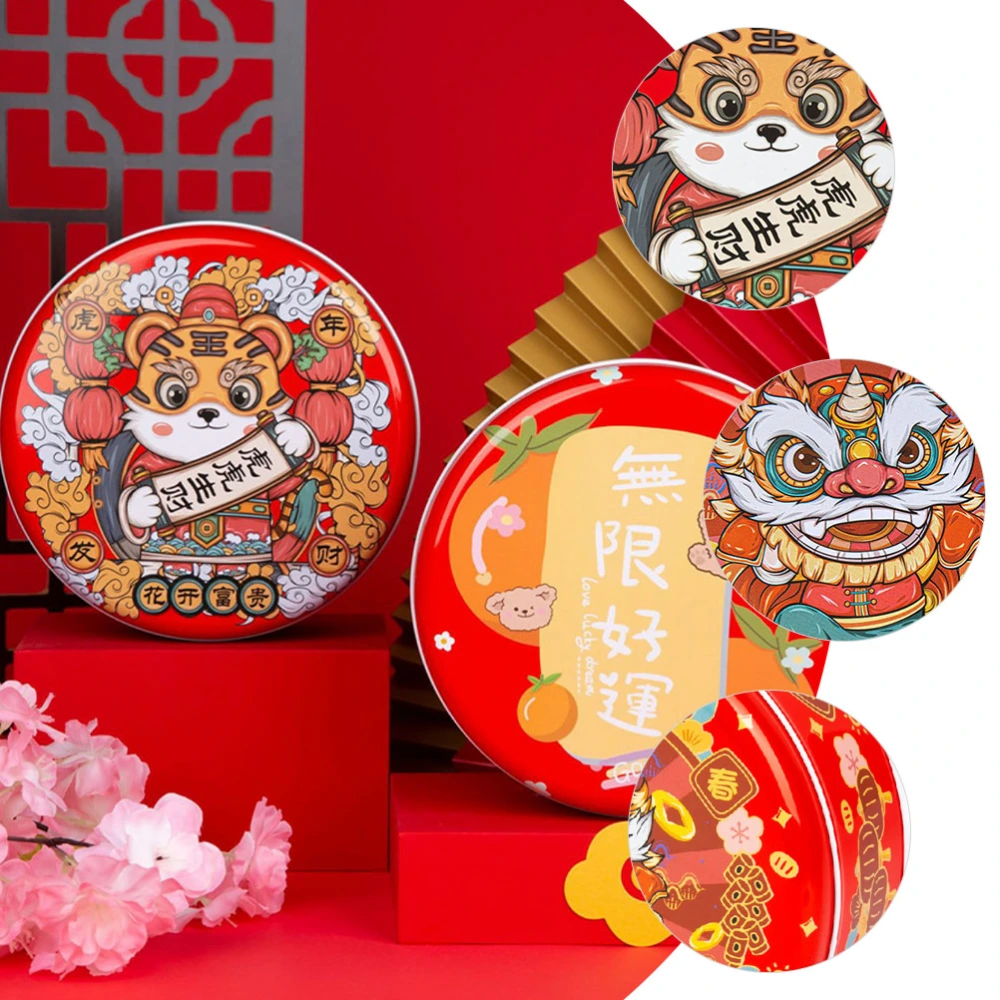 2Pcs New Year Candy Boxes Decorative Tinplate Candy Boxes Tiger Year Cookie Boxes