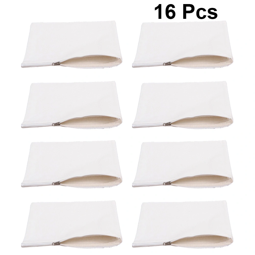 16PCS Student Pen Storage Bag Canvas Pencil Case Makeup Stationary Storage Bag (White, Random Color Zipper)