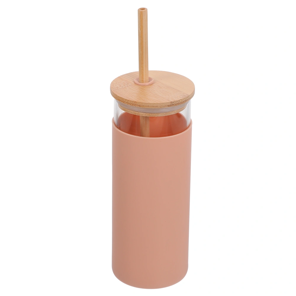 Bamboo Lid Water Cup Exquisite Glass Drinking Cup with Straw Silicone Cover