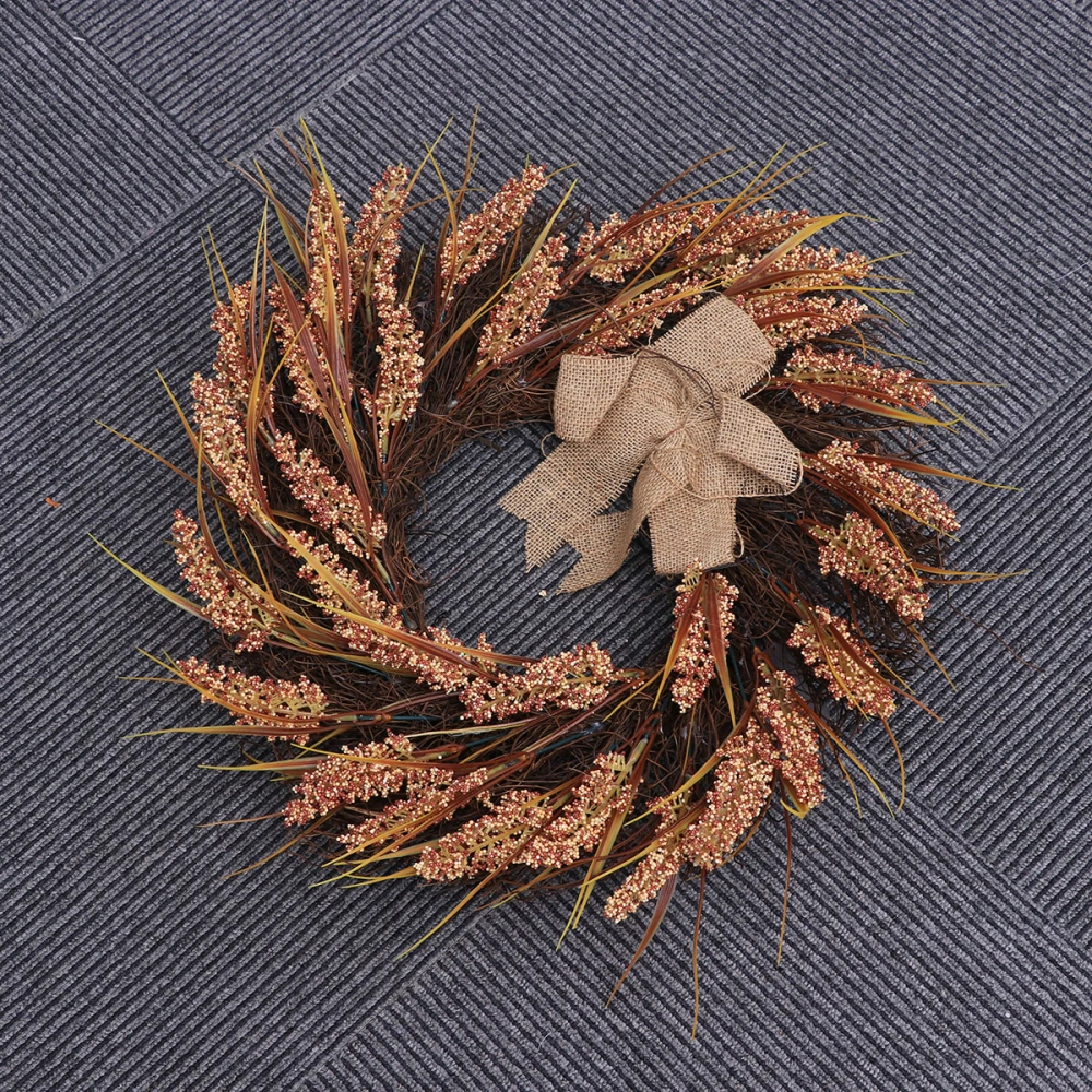 Door Wreath Thanksgiving Decor Fall Autumn Harvest Wheat Crafted Garland Front Porch Entry Decoration