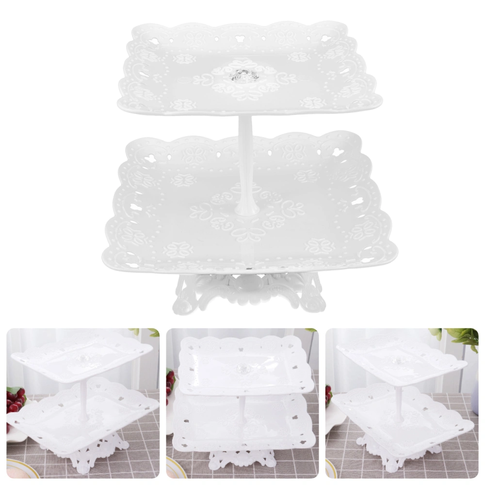 Party Dessert Table Decoration Square Double Layer Practical Cake Stand White Color