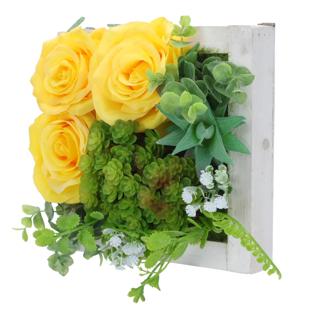 1Pc Artificial Rose Plant Wall Art Decor 3D Living Room Hanging Decor (Yellow)