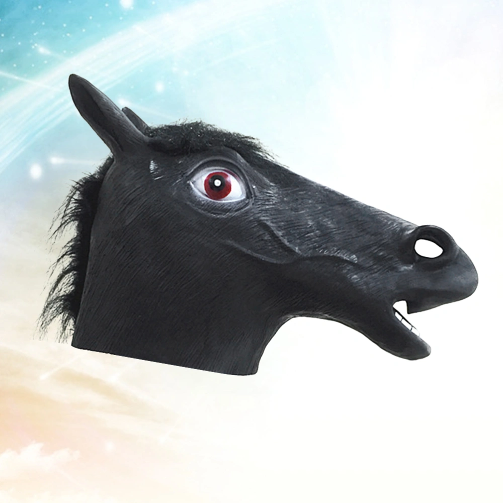 Haunted House Horse Cosplay Props Mask Plastic Horse Head Cover for Halloween Festival Party (Black Horse Pattern)