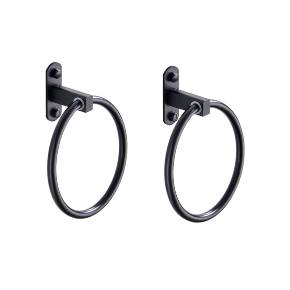 2pcs Punch Free Towel Rack Holder Round Ring Hanging Rack Space Aluminum Material for Home Bathroom (Black)