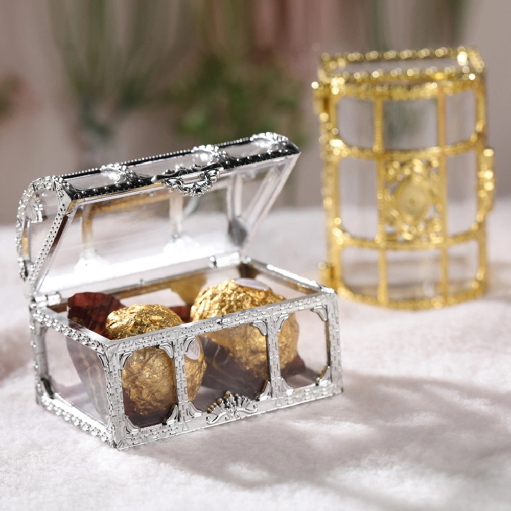 12pcs Transparent Candy Box Creative Beautiful Treasure Box for Wedding Party Festival (Silver, Large Size)