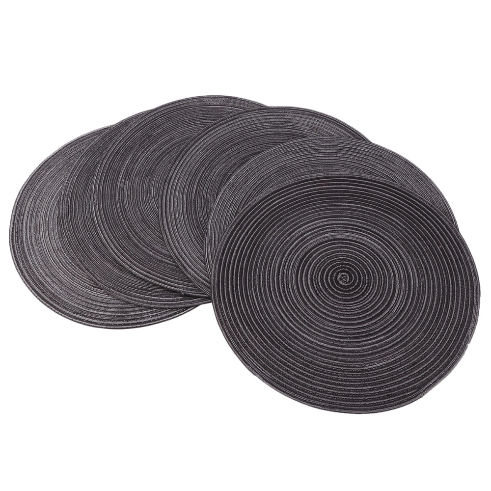 6pcs Japanese-style Ramie Round Placemat Western Table Linen Pad Insulation Woven Bowl Mat Cup Coaster (Black)