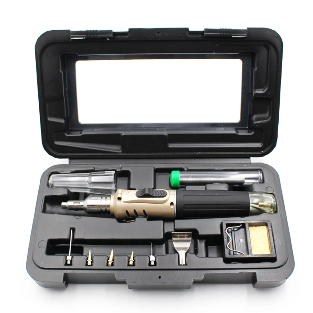 Self-igniting Mutifunctional 10-in-1 Cordless Gas Soldering Iron Kit Welding Torch Kit Tool (Golden)