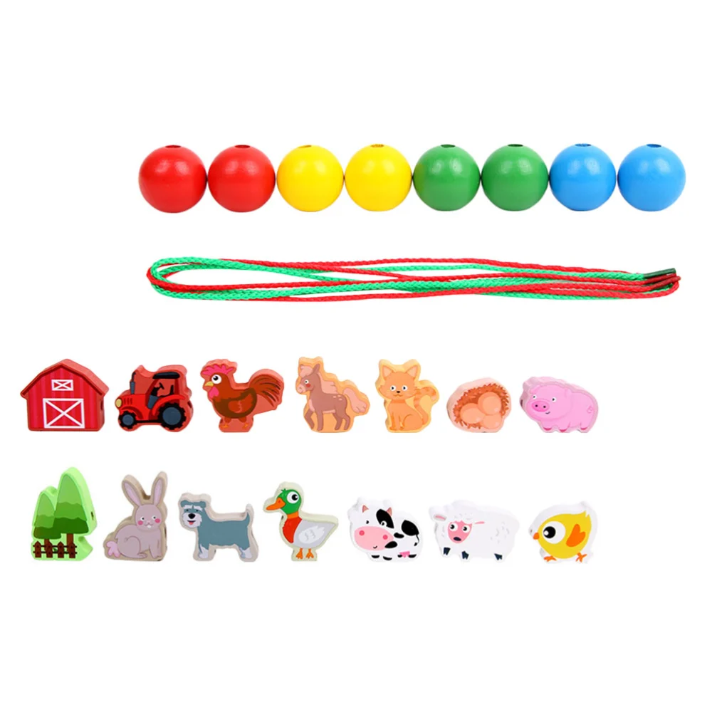 1 Set of Animals Blocks Beaded Toys Cartoon Animals Blocks Threading Toys Educational Toys