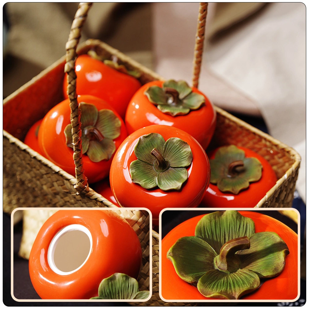 2pcs Kitchen Gift Packaging Persimmon Shaped Ceramic Storage Jar (Orange)