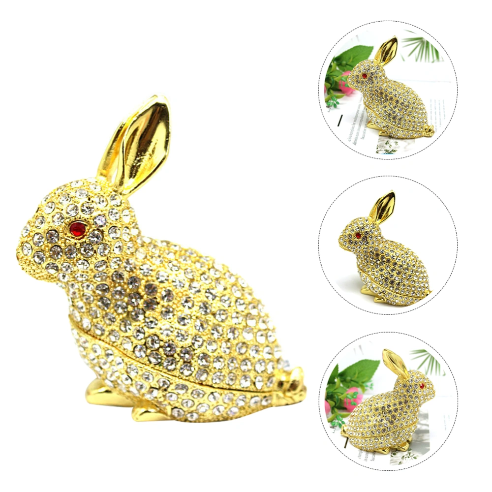 Jewelry Box Rabbit Figurine Statue Ring Holder Dressing Table Enameled Bunny Ornament