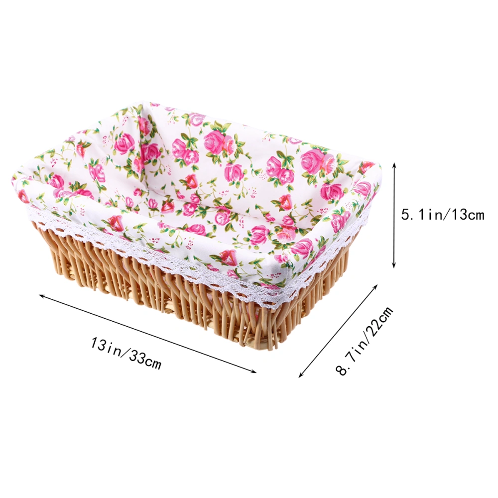 Rattan Storage Basket Makeup Organizer Multipurpose Container with Floral Liner for Kitchen Bathroom