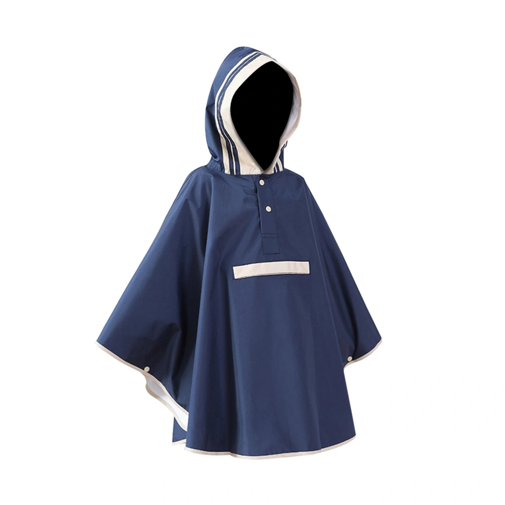 Kids Raincoat Poncho Waterproof Capes Rain Hooded One-Piece Rainwear (Navy Blue) - Size L