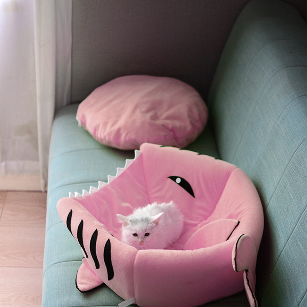 Pet Dog Cat Bed Nest Shark Winter Sleeping Bag Warm Kennel Cat Puppy House Warm Cats Sleeping Bed Mat - Size S (Pink)