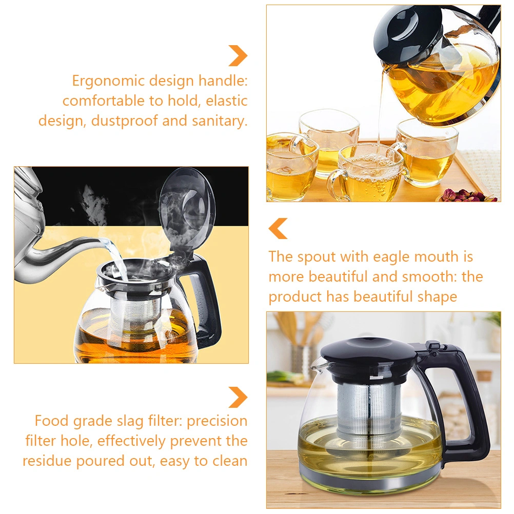 1L Glass Teapot Tea Kettle with Stainless Steel Infuser for Home and Office