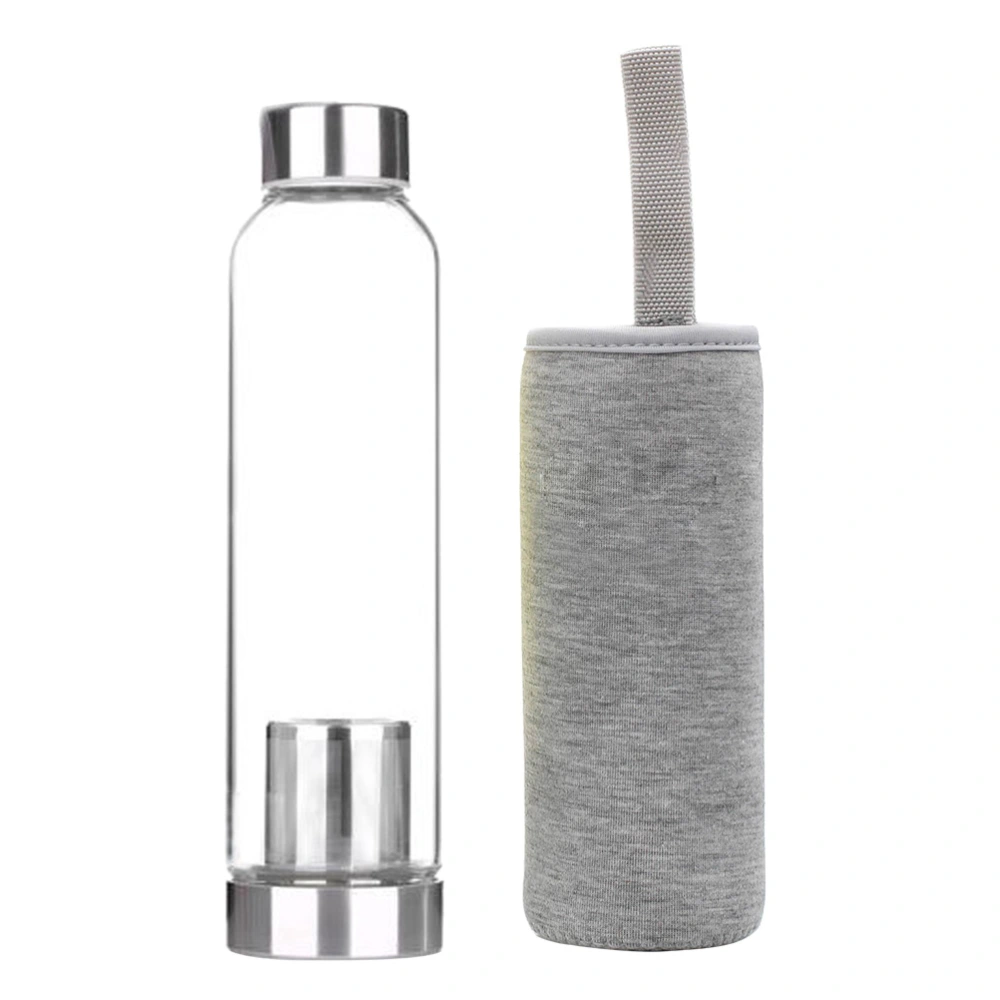 550ml Fashion Simple Borosilicate Glass Water Bottle with Gray Carry Bag