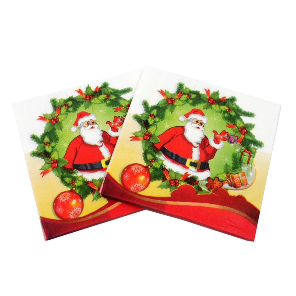 100pcs Christmas Printed Napkin Wood Pulp Happy Santa Claus Pattern Party Napkin Restaurant Decoration