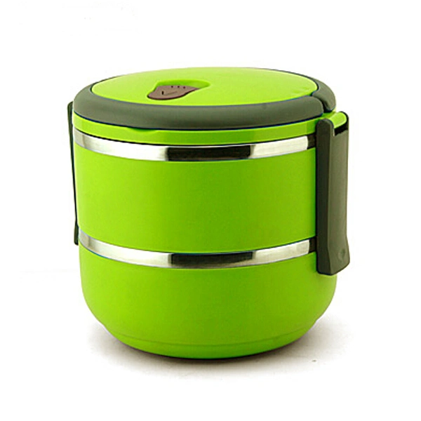 Portable Double Layer Stainless Steel Thermal Insulation Lunch Box Food Container with Handle (Green)